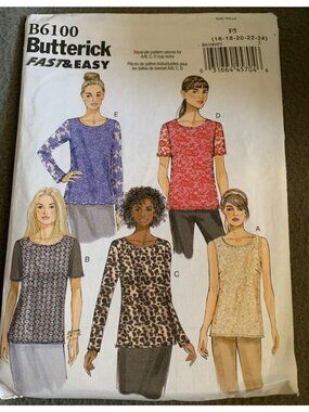 Butterick B6100 Womens Shirt Sewing Pattern Size 16 18 20 22 24